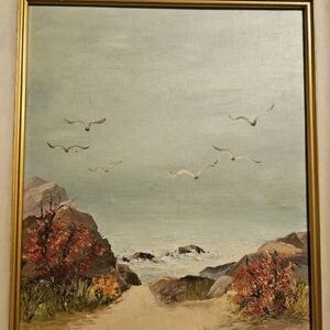 Tranquil‎ Seaside Pathway Painting with Gold Frame